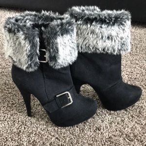 Furry black boots